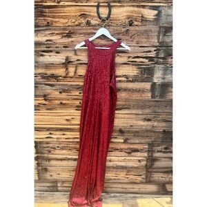 UNBRANDED | Red Wine Halter Sequin Sleeveless Sparkly Long Maxi Party Dress 2X
